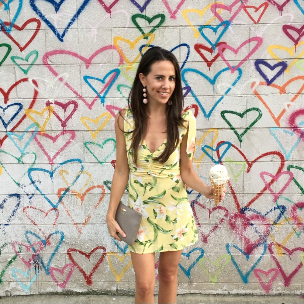 Reformation Yellow Sundress with white and pink flowers